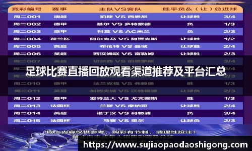 足球比赛直播回放观看渠道推荐及平台汇总